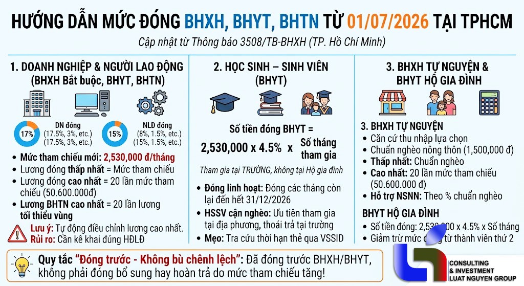 Hướng dẫn mới nhất về mức đóng BHXH, BHYT, BHTN từ 01/07/2026 tại TPHCM