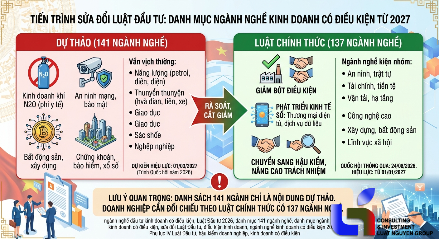 Danh mục 141 ngành nghề kinh doanh có điều kiện từ 2027