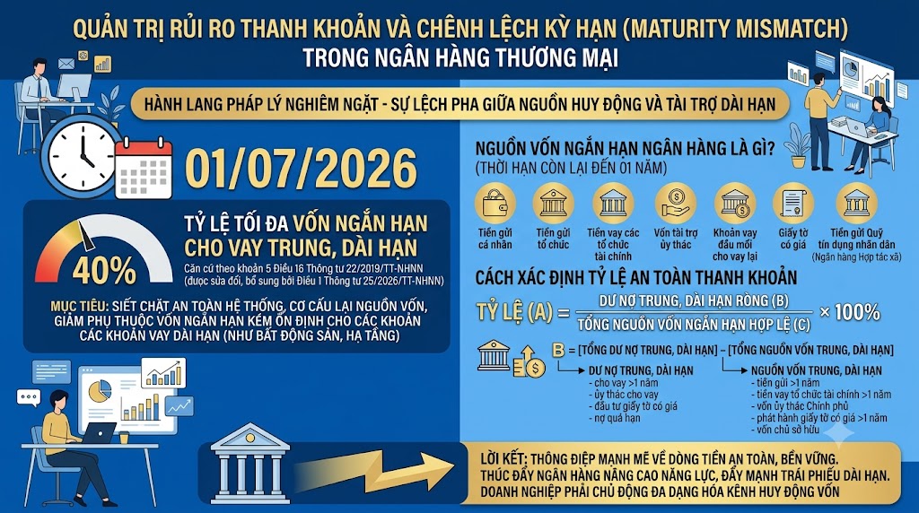 Quy định mới từ 01/07/2026: Ngân hàng được dùng tối đa bao nhiêu vốn ngắn hạn cho vay trung, dài hạn?