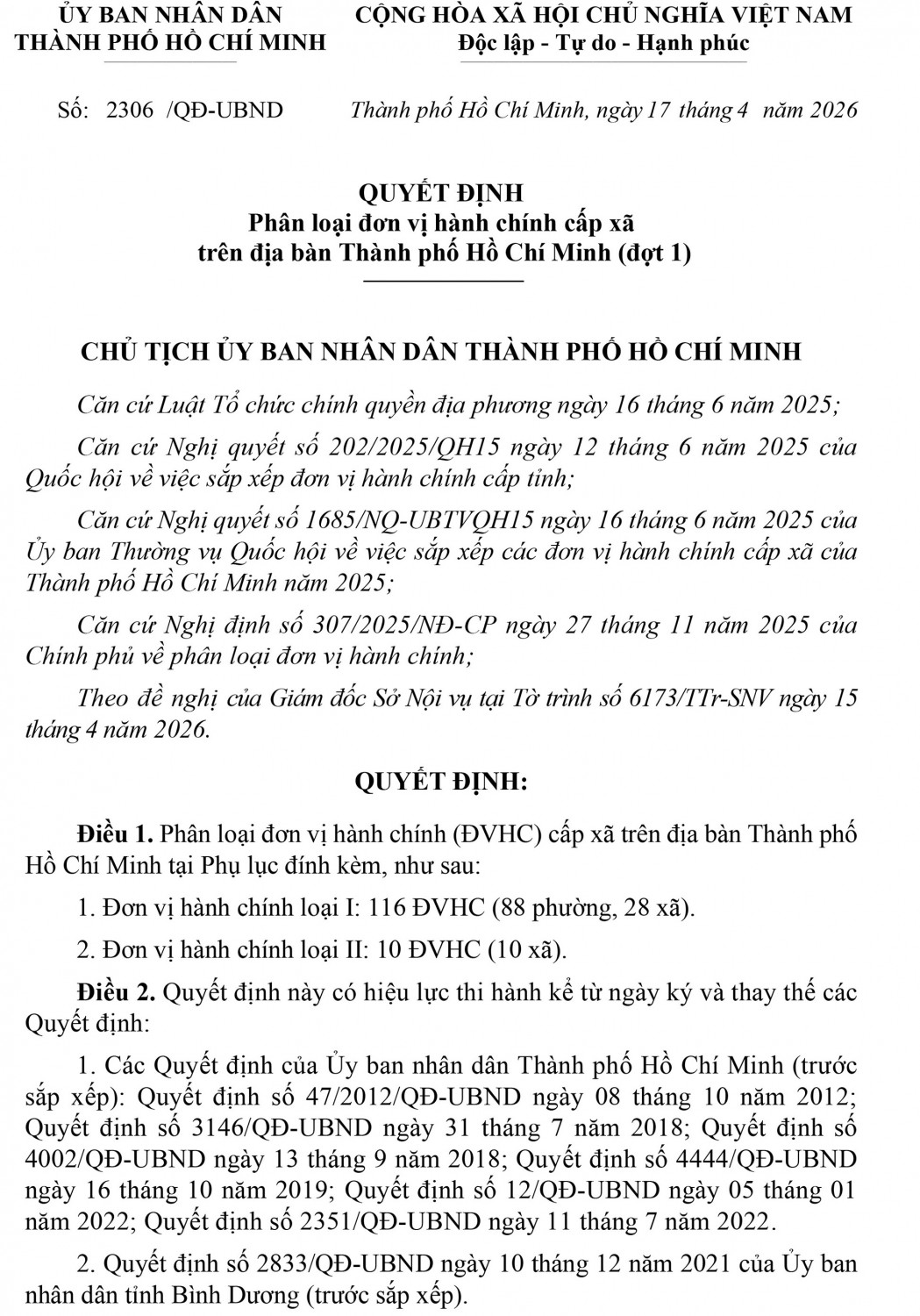 Quyet dinh so 2306 phan loai DVHC dot 1 1