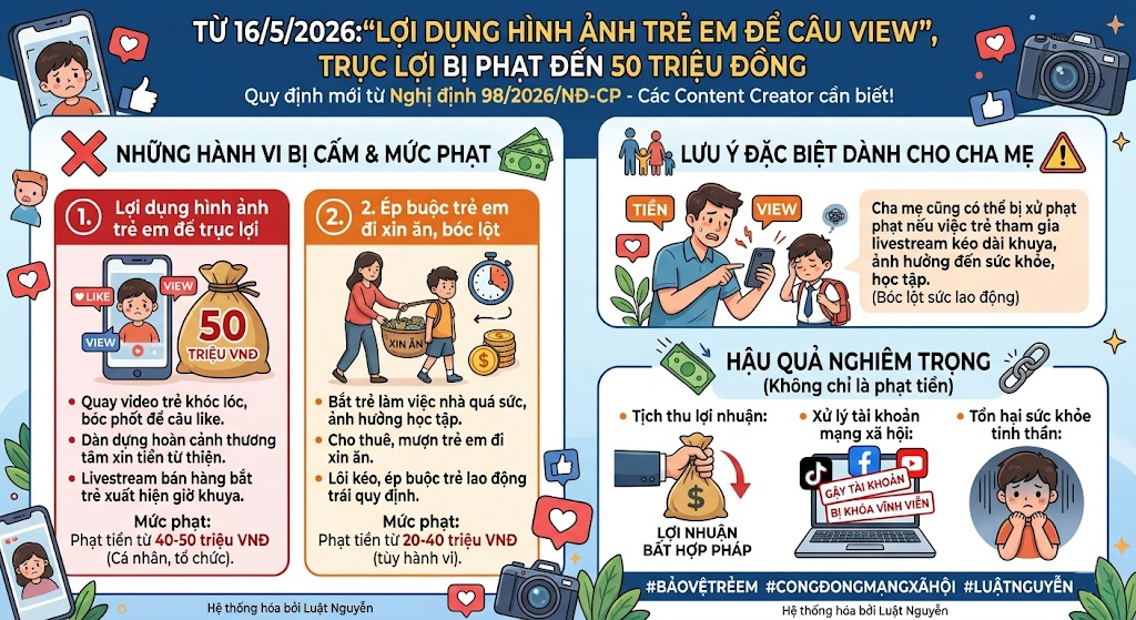 Từ 16/5/2026 dùng hình ảnh trẻ em "câu view" có thể bị phạt đến 50 triệu đồng