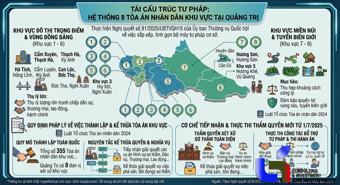 Mạng lưới TAND khu vực Quảng Trị và thẩm quyền từ 1/7