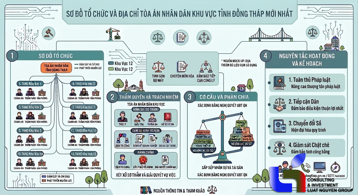 Toàn bộ Tòa án nhân dân khu vực tỉnh Đồng Tháp sau khi sáp nhập.