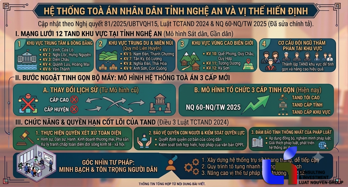 Hệ thống 12 TAND khu vực Nghệ An sau sáp nhập