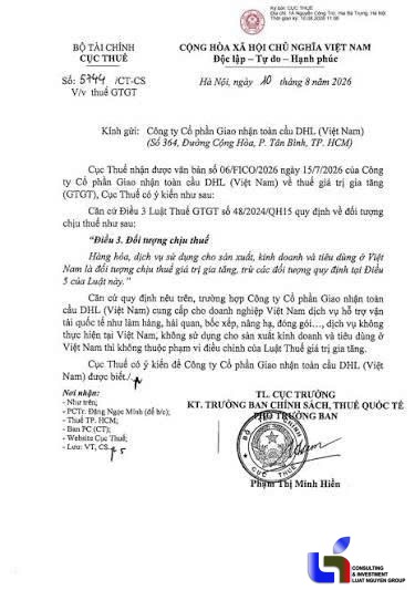 Công văn 5744/CT-CS 2026 của Cục Thuế về thuế giá trị gia tăng