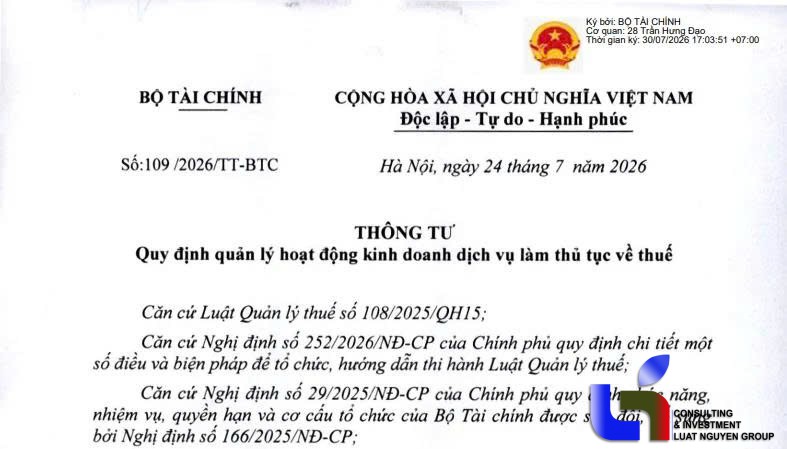 Thông tư 109/2026/TT-BTC.