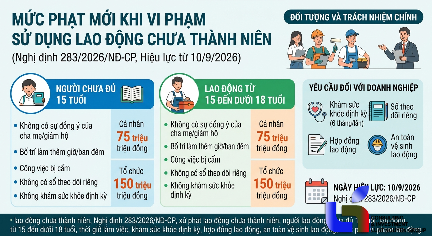 Lao động chưa thành niên: Mức phạt mới từ 10/9/2026
