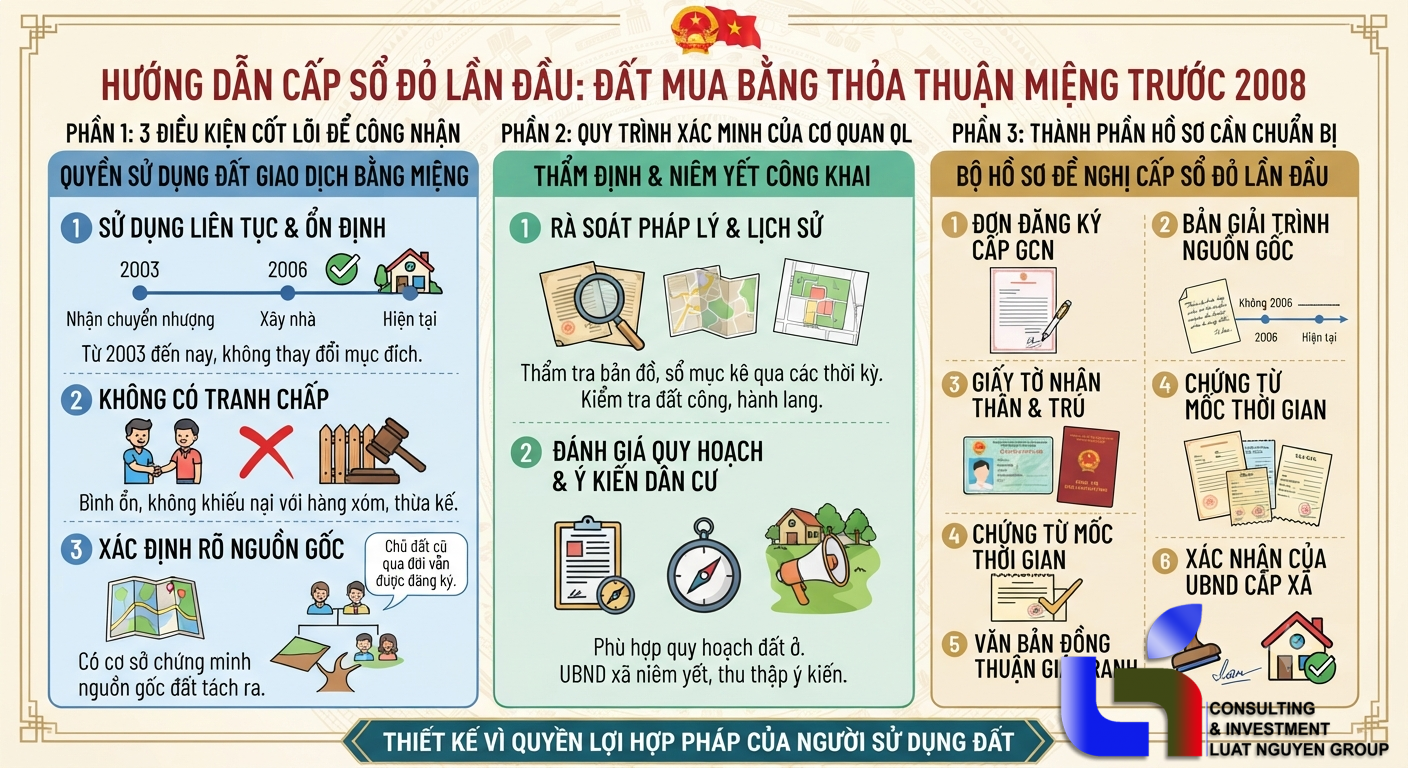 Cấp sổ đỏ đất mua viết tay từ 2003 xây nhà ở đến nay