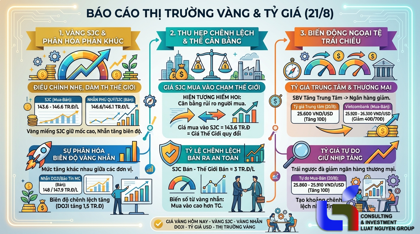 Thị trường vàng 21/8: Bất ngờ thế cân bằng mua vào SJC