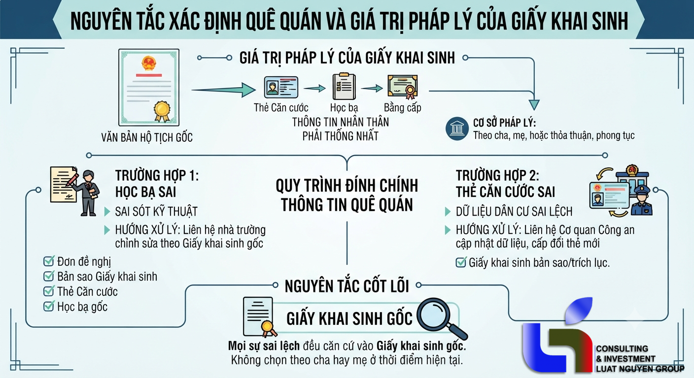 Quy trình đính chính quê quán không thống nhất giữa học bạ và căn cước