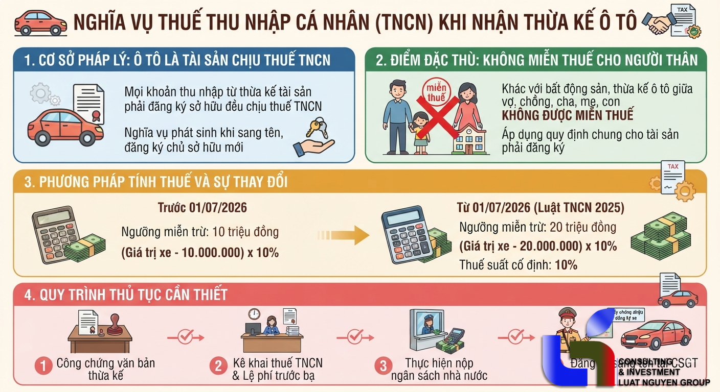 Nhận thừa kế ô tô: Nghĩa vụ thuế thu nhập cá nhân ra sao?