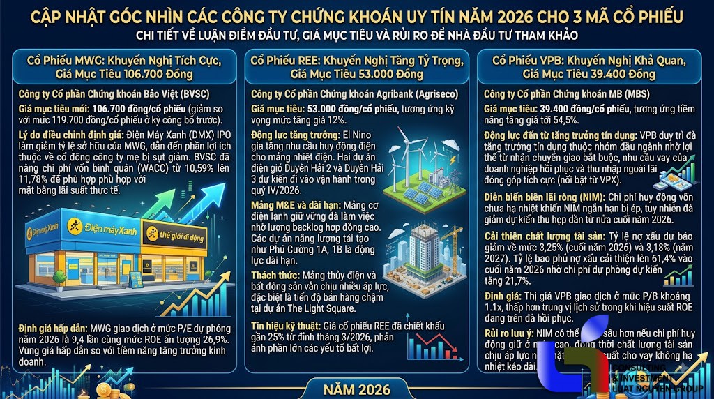 Khuyến nghị cổ phiếu MWG, REE, VPB 2026: Định giá và tiềm năng