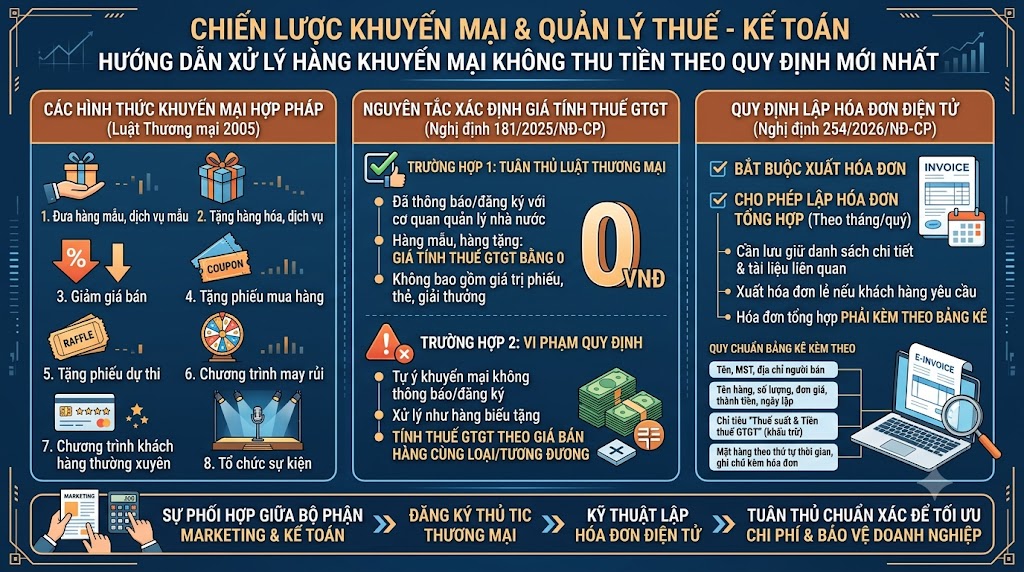 Hàng khuyến mại không thu tiền: Cách tính thuế GTGT & xuất hóa đơn