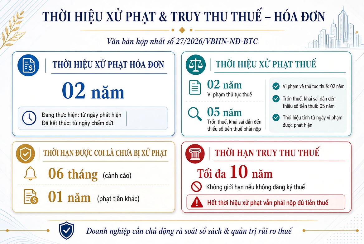 Thời hiệu xử phạt và truy thu thuế 2026: Những cột mốc pháp lý doanh nghiệp bắt buộc phải nhớ